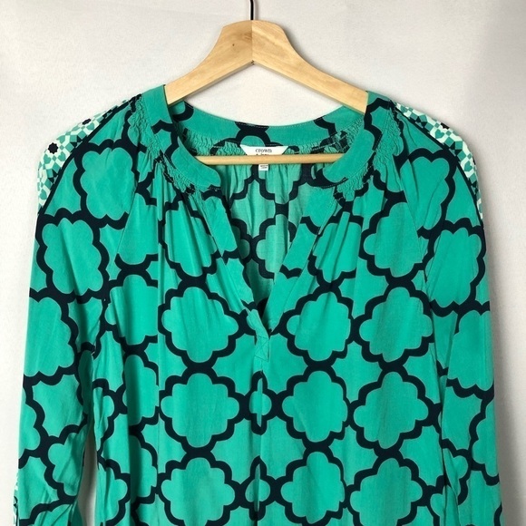 Crown & Ivy Green & Blue Moroccan Medley 3/4 Sleeve Peasant Top S - Picture 5 of 9